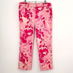Madison Womens Floral Pink & Cream Tapered Leg/Slit Pocket Pants /Size12